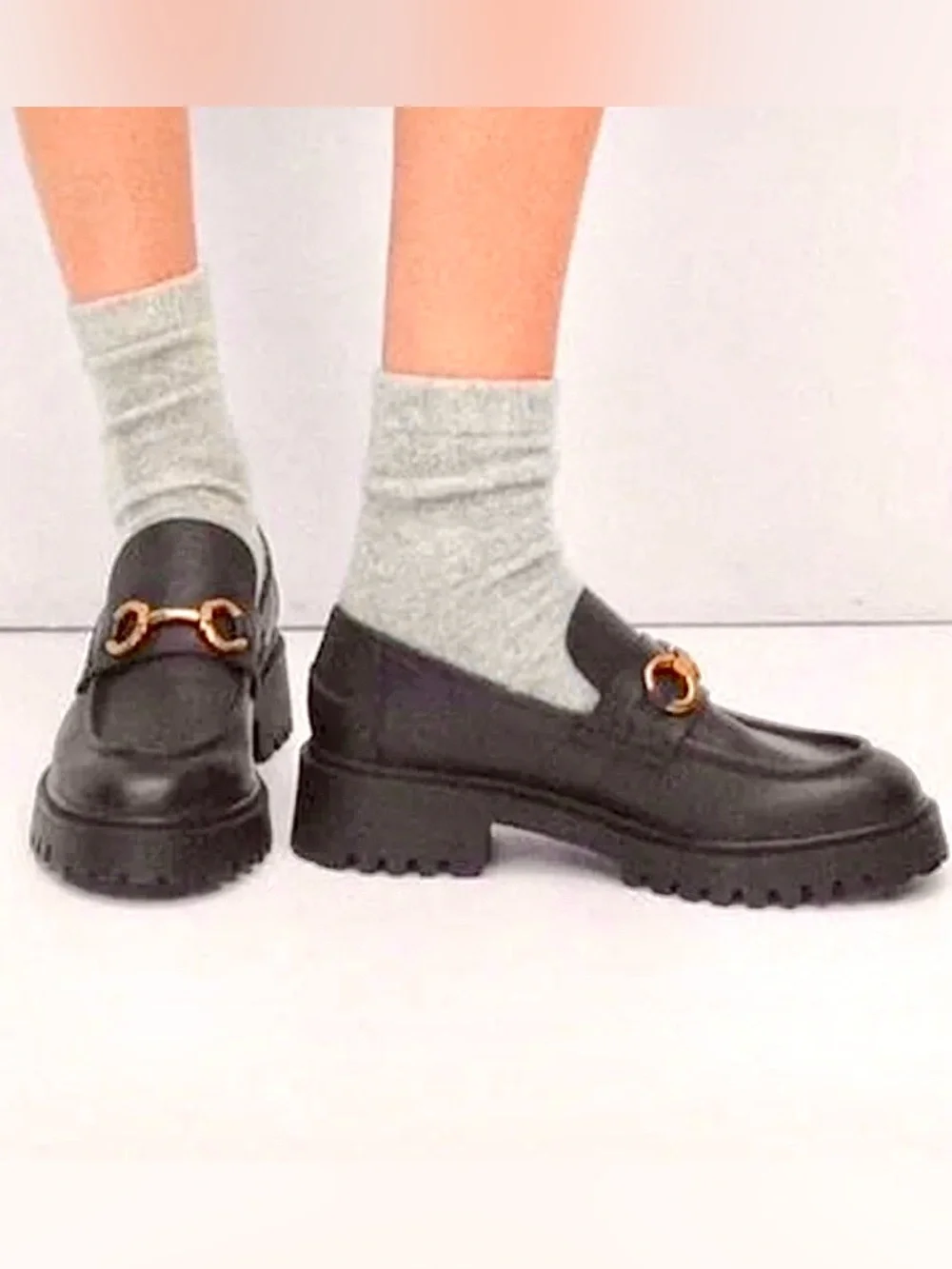 MANGO Chunky Leather Lug Sole  Horse-bit Loafers